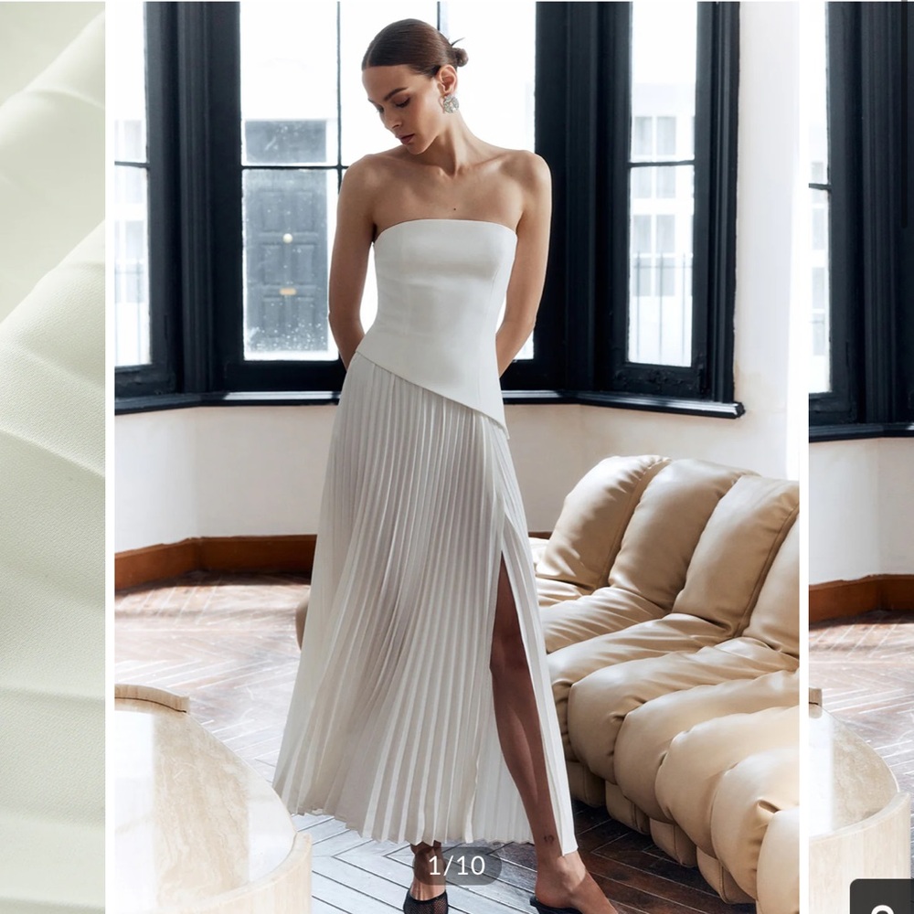 Commense White Strapless Midi Dress